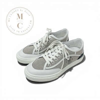 エルメス HERMES ゲット スニーカー 靴 シューズ キャンバス レザー グレー ホワイト ブラック ローカット ロゴ