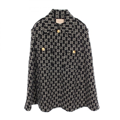 グッチ GUCCI GGジャガード ケープ ポンチョ 衣料品 アウター ウール レディース ブラック系 【中古】