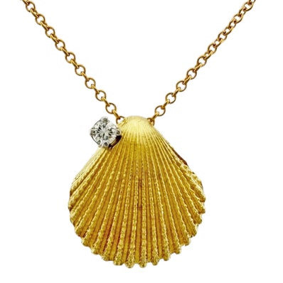 ティファニー シェル ネックレス 18金 K18イエローゴールド ダイヤモンド レディース TIFFANY&Co. 中古