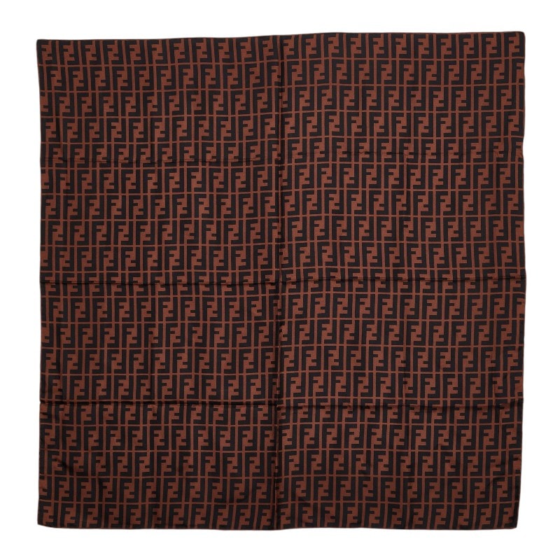 フェンディ ズッカ スカーフ 大判 ブラウン シルク レディース FENDI 【中古】