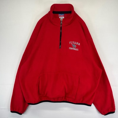 古着 チャンピオン Champion ハーフジップフリースジャケット プルオーバー 大きいサイズ ワッペン 2XL レッド系 メンズ