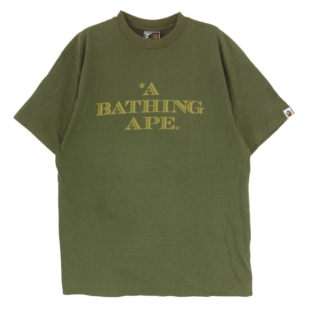 A BATHING APE アベイシングエイプ Tシャツ 旧タグ ロゴプリント 半袖 Tシャツ カットソー カーキ系 L【中古】