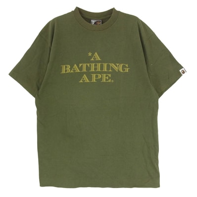 A BATHING APE アベイシングエイプ Tシャツ 旧タグ ロゴプリント 半袖 Tシャツ カットソー カーキ系 L【中古】
