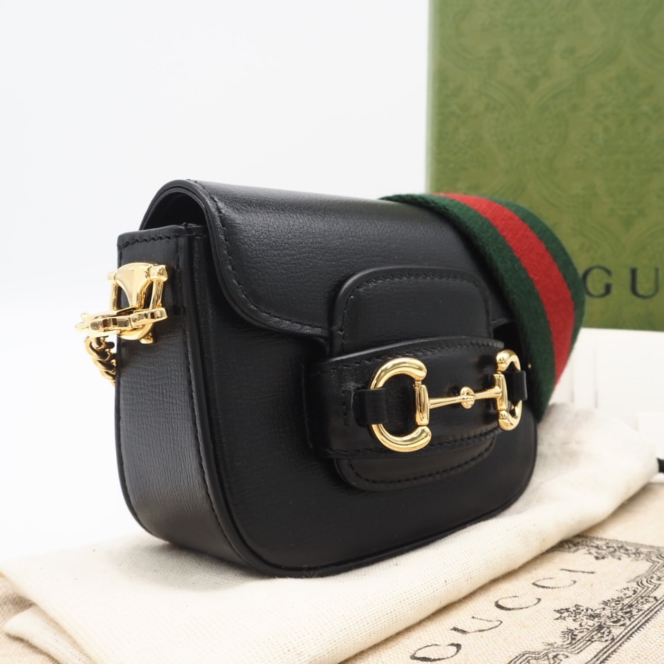 極美品 GUCCI グッチ レザー グッチ ホースビット 1955 699760 2wayショルダーバッグ ブラック レザー キャンバス レディース