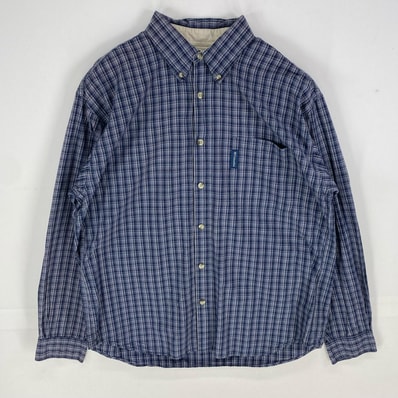古着 コロンビア Columbia 長袖シャツ ワンポイント ロゴ ロングスリーブ 胸ポケット L ブルー系 チェック メンズ