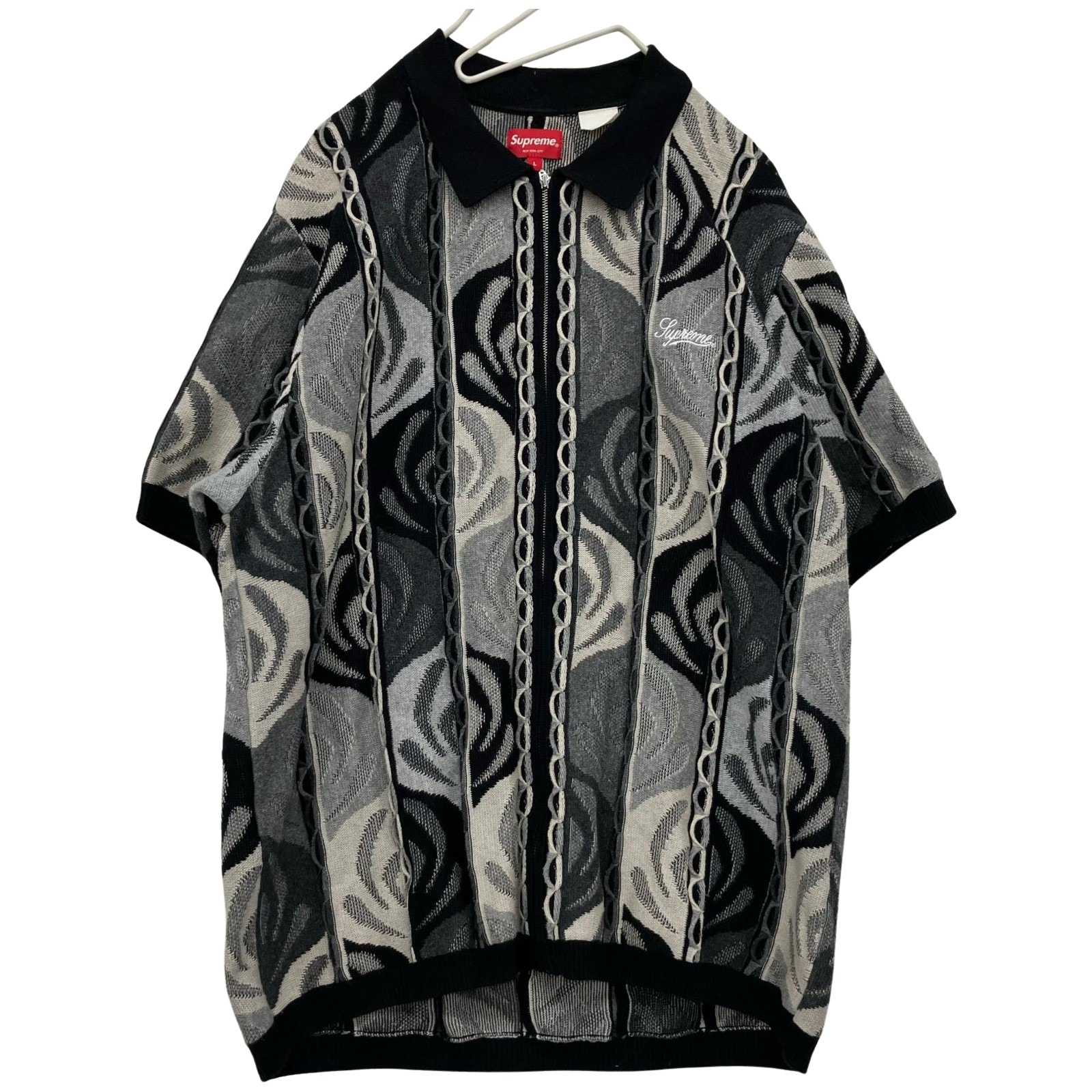 Supreme シュプリーム 22SS Abstract Textured Zip Up Polo Lサイズ RN101837 ブラック×ホワイト