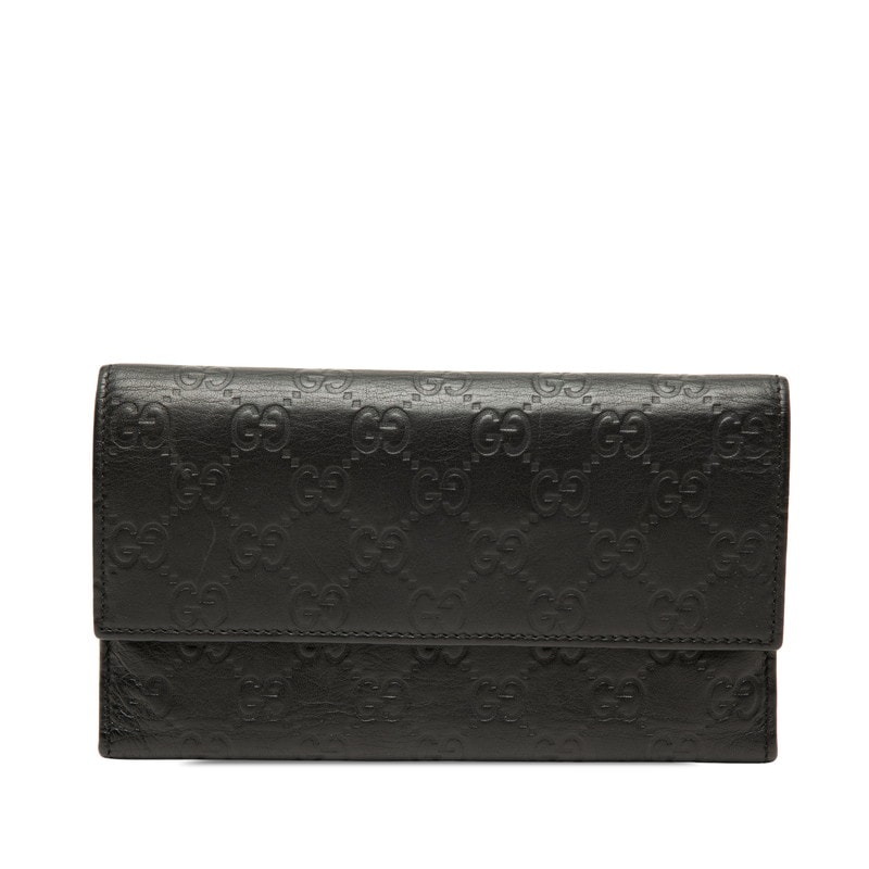 グッチ グッチシマ 三つ折り 長財布 257303 ブラック レザー レディース GUCCI 【中古】