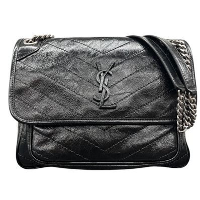 【5/19価格改定】SAINT LAURENT 極美品 サンローラン ニキ ミディアム チェーン ショルダーバッグ レザー ブラック シルバー金具 メッセンジャーバッグ クロスボディ Aランク 鑑定済 中古 サンローランバッグ【定価484,000円】