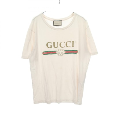 グッチ GUCCI GUCCI ロゴ ウォッシュド ダメージ加工 カットソー 衣料品 トップス コットン メンズ ホワイト系 / マルチカラー 440103 【中古】