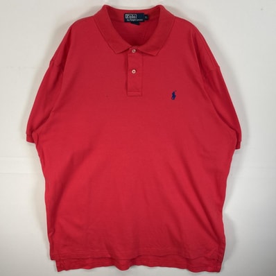 古着 90's/90年代 ポロバイラルフローレン Polo by Ralph Lauren 半袖 ポロシャツ ロゴ 刺繍 大きいサイズ 2ボタン XL ピンク系 無地 メンズ