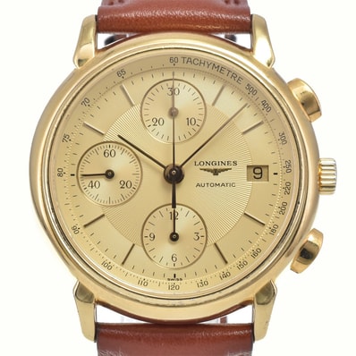 ロンジン LONGINES L4.686 グランドクラシック クロノグラフ ゴールド 自動巻き メンズ 良品 腕時計 L#148278