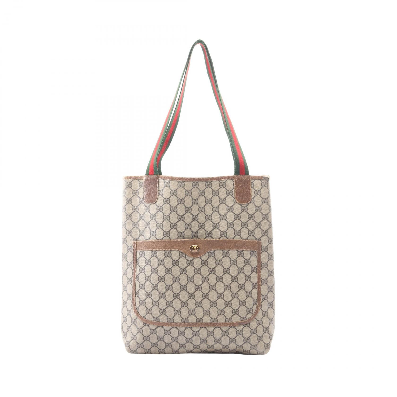 グッチ GUCCI オールドグッチ シェリーライン GGプラス トートバッグ バッグ PVCコーティングキャンバス レザー レディース ベージュ系 / マルチカラー 39 02 003 【中古】