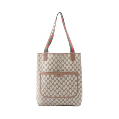 グッチ GUCCI オールドグッチ シェリーライン GGプラス トートバッグ バッグ PVCコーティングキャンバス レザー レディース ベージュ系 / マルチカラー 39 02 003 【中古】