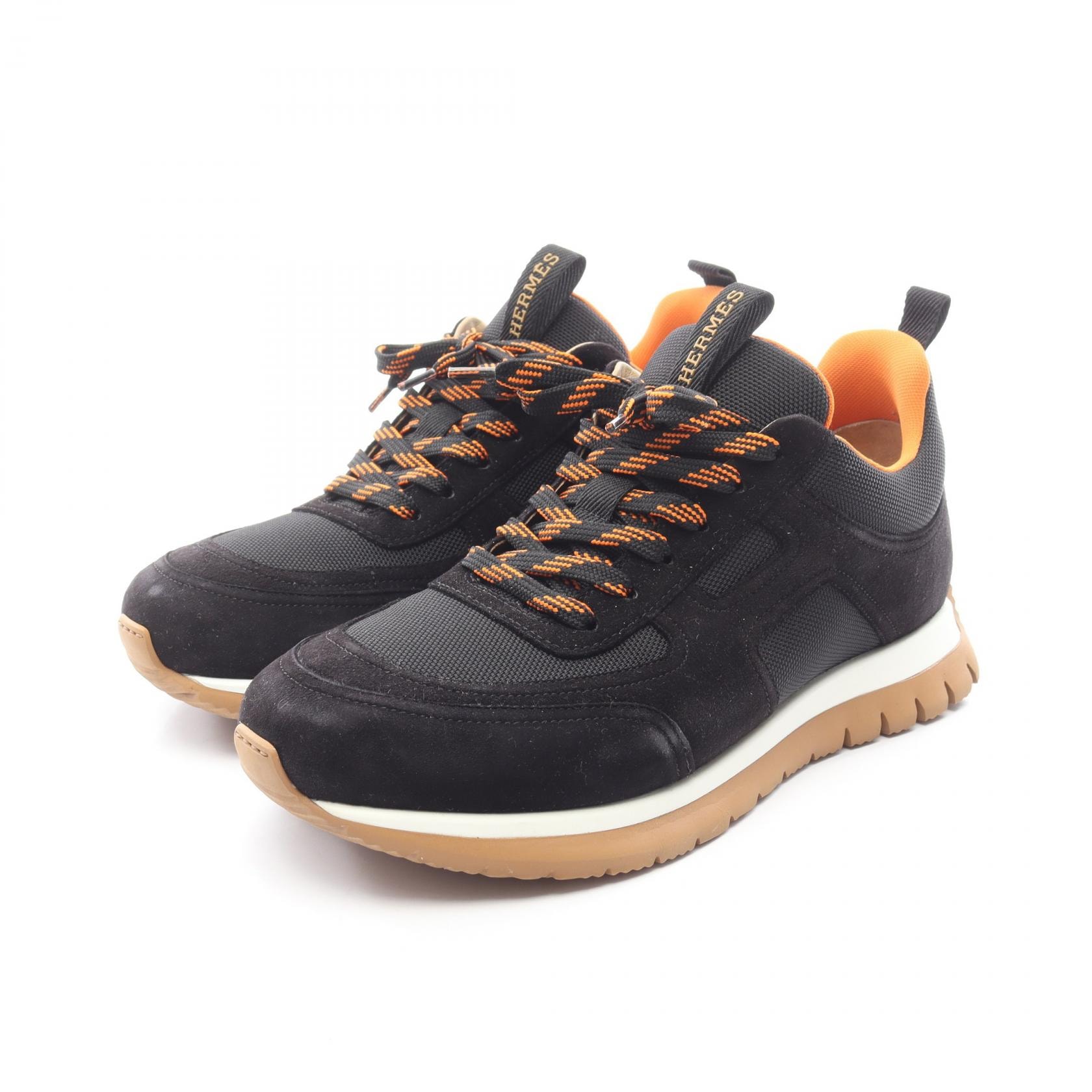 エルメス HERMES ジミー スニーカー 靴 スウェード ファブリック オレンジ メンズ ブラック系 / オレンジ系 【中古】