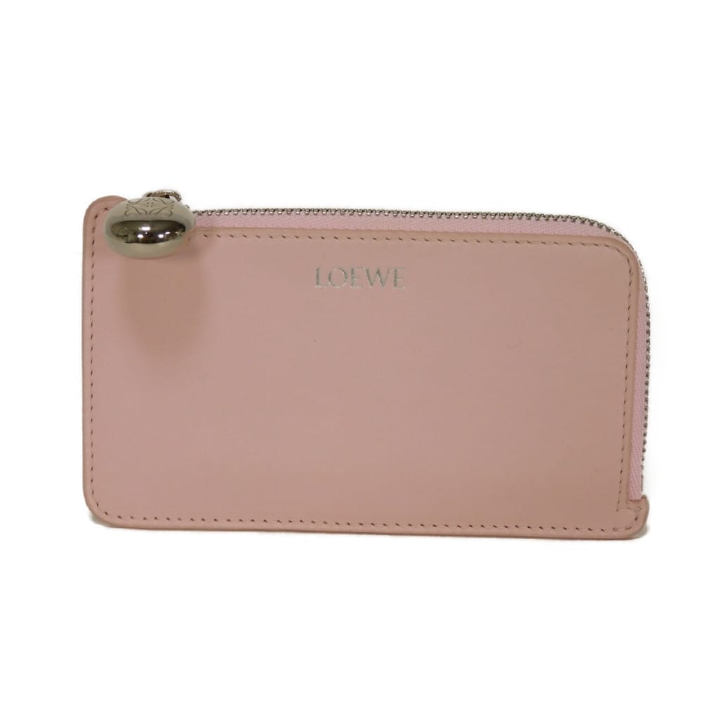 LOEWE ロエベ ペブル コイン カードホルダー アナグラム パステルピンク カードケース L字ファスナー 小銭入れ 財布 ミニウォレット 現行 ロゴ 箔押し シャイニーナパカーフ ブロッサム コインケース CANBZ40X01