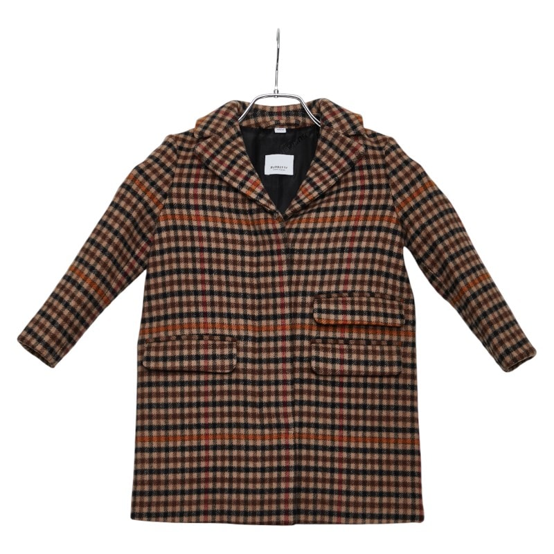 バーバリー TBロゴ チェック コート サイズ4Y 104cm ブラウン マルチカラー ウール キッズ BURBERRY 【中古】