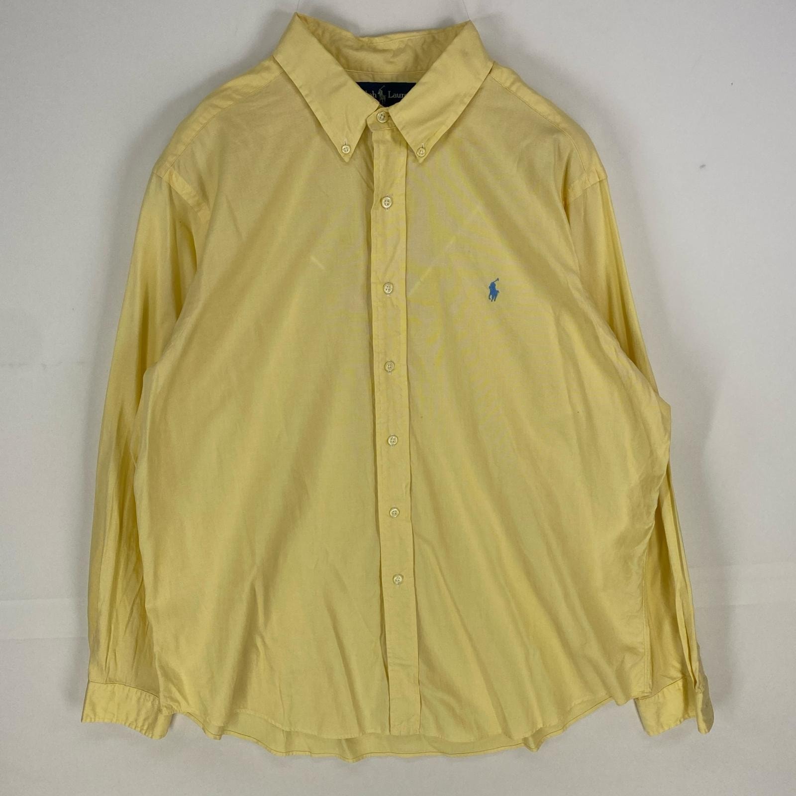 古着 ラルフローレン RALPH LAUREN 長袖シャツ ボタンダウン ワンポイント ロングスリーブ XL イエロー系 無地 メンズ