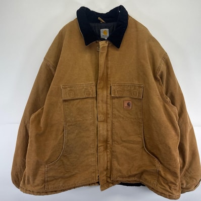 古着 カーハート Carhartt コーデュロイ ジャケット ダック ワークジャケット フルジップ 大きいサイズ 4XL ブラウン系 メンズ