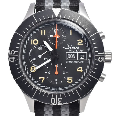 ジン Sinn 156.B ミリタリー クロノグラフ ブラック 自動巻き メンズ 良品 箱・保証書付き 腕時計 K#148239