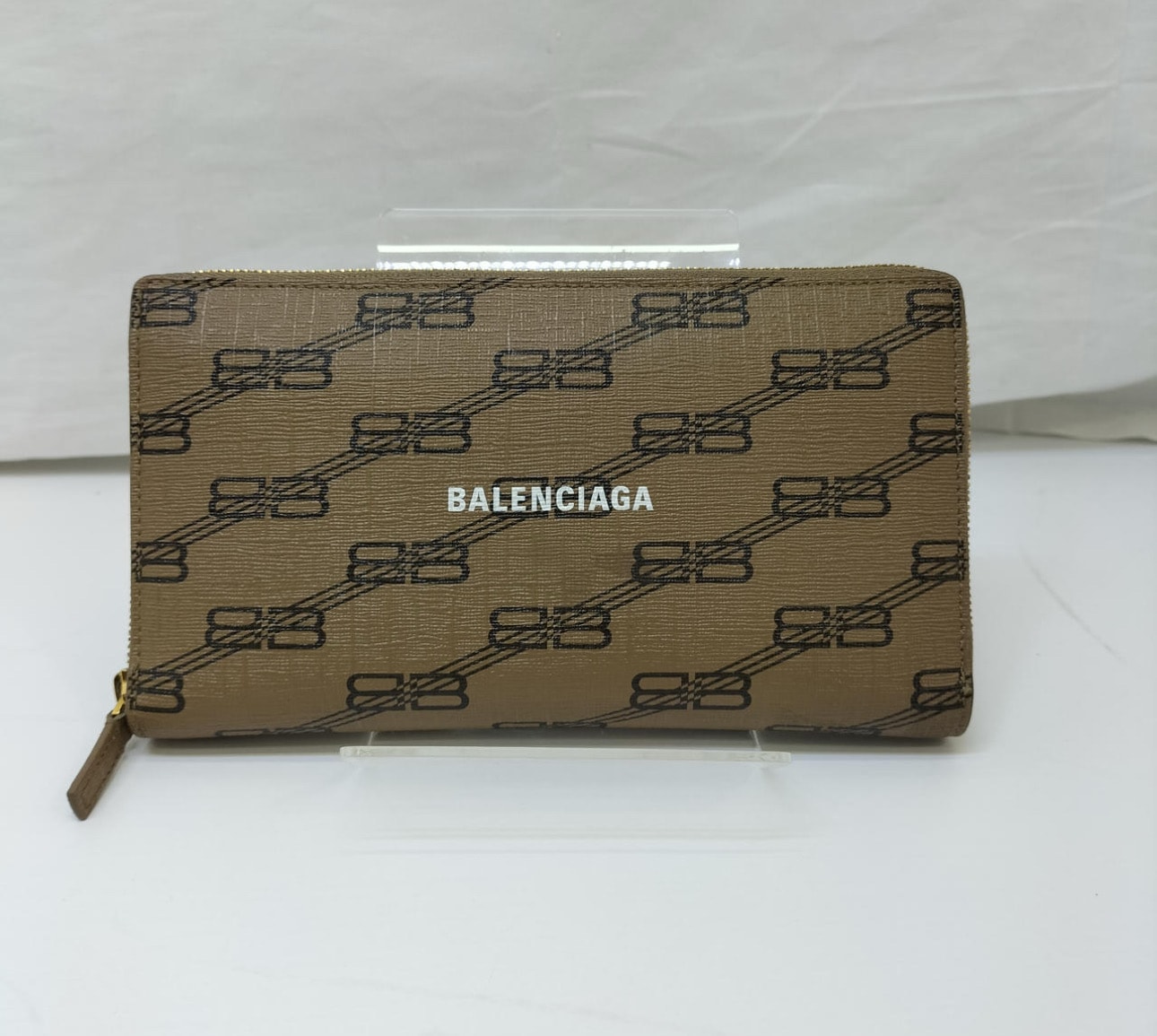 BALENCIAGA Signature Continental Wallet BB Monogram Coated Canvas & All Over Logo "Beige"