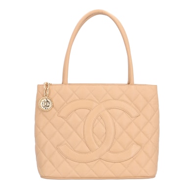 シャネル 復刻トート ココマーク トートバッグ キャビアスキン A01804 ベージュ レディース CHANEL 中古