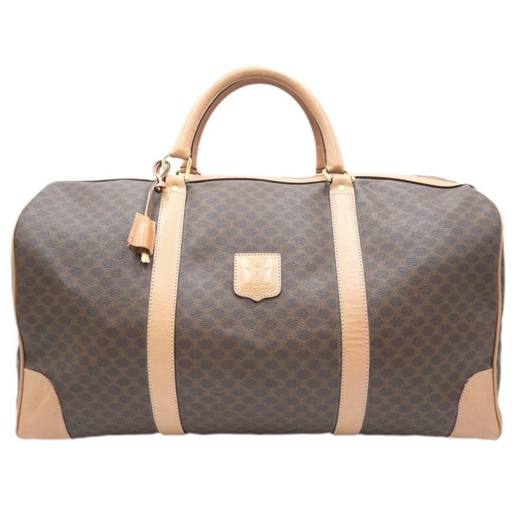 CELINE(セリーヌ) マカダム ボストンバッグ ヴィンテージ トラベルバッグ ブラウン PVC レザー ゴールド金具 レディース メンズ M13【中古】