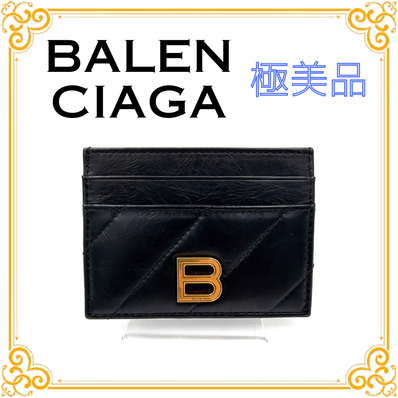 ■極美品■ BALENCIAGA バレンシアガ Bロゴ カードケース レザー メンズ レディース ユニセックス ブラック ゴールド金具 黒 定期入れ