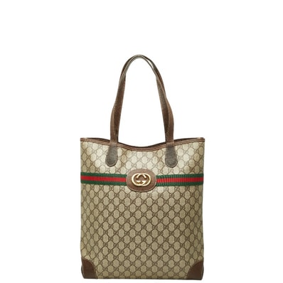 グッチ オールドグッチ GGスプリーム シェリーライン トートバッグ ショルダーバッグ ベージュ ブラウン PVC レザー レディース GUCCI 【中古】