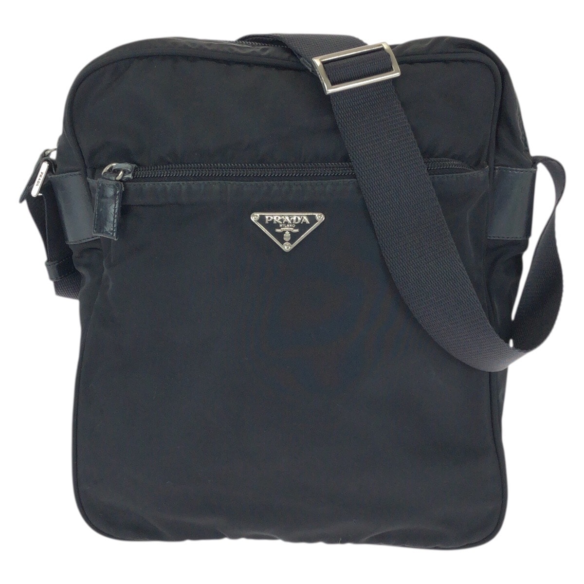 美品 PRADA プラダ テスート 三角ロゴプレート ブラック 黒 シルバー金具 ナイロン ショルダーバッグ メッセンジャーバッグ 601666 【中古】