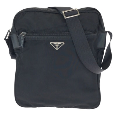 美品 PRADA プラダ テスート 三角ロゴプレート ブラック 黒 シルバー金具 ナイロン ショルダーバッグ メッセンジャーバッグ 601666 【中古】
