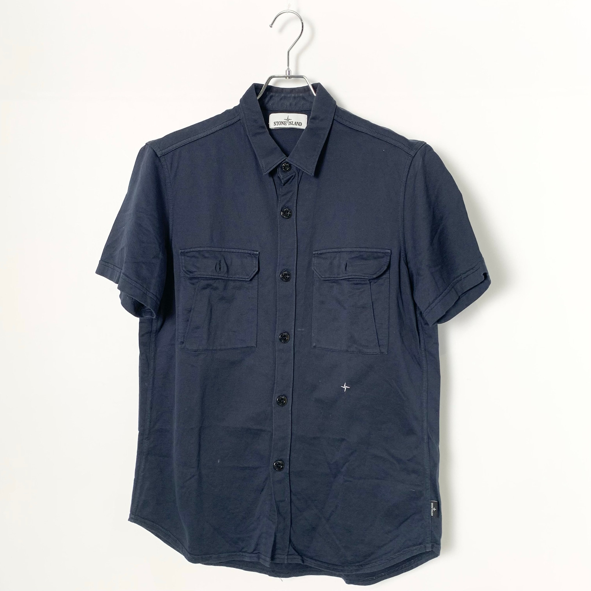 "Stone Island Cotton Short-Sleeve Shirt with Two Chest Pockets NAVY"