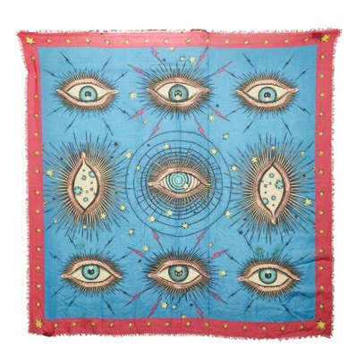 グッチ アイモチーフ ストール 大判 ブルー マルチカラー レーヨン シルク レディース GUCCI 中古