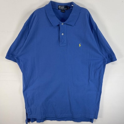 古着 90's/90年代 ポロバイラルフローレン Polo by Ralph Lauren 半袖 ポロシャツ ワンポイント ロゴ 刺繍 2ボタン 大きいサイズ XL 水色 無地 メンズ