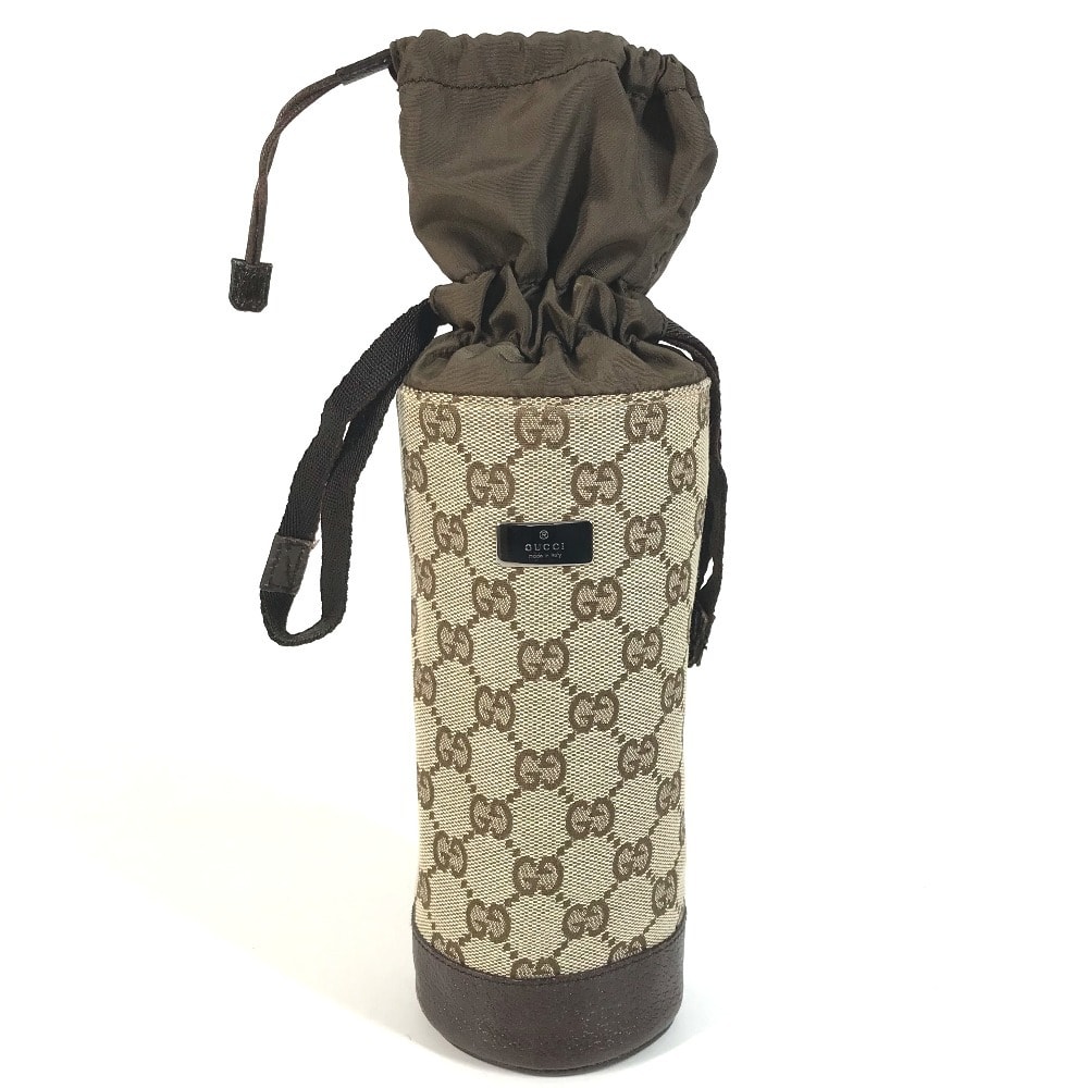 グッチ GUCCI ボトルホルダー 28691 GG ペットボトル入れ 巾着 ポーチ GGキャンバス/レザー ベージュ