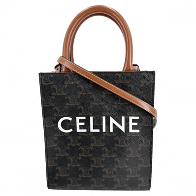 CELINE セリーヌ 2WAY ミニ バーティカルカバ ショルダーバッグ ハンドバッグ 肩掛け 斜め掛け ロゴ タン 194372BZK.04LU レザー コーティングキャンバス ブラウン 茶 ゴールド金具 レディース【中古品】