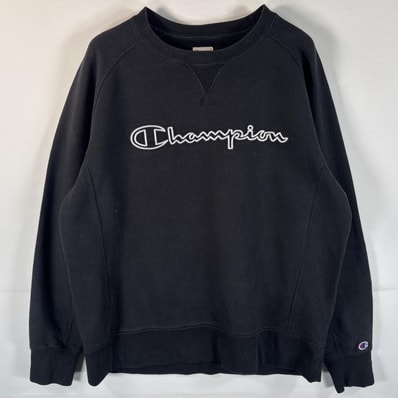 古着 チャンピオン Champion スウェット トレーナー リバースタイプ ワッペンロゴ クルーネック ビッグロゴ L ブラック メンズ