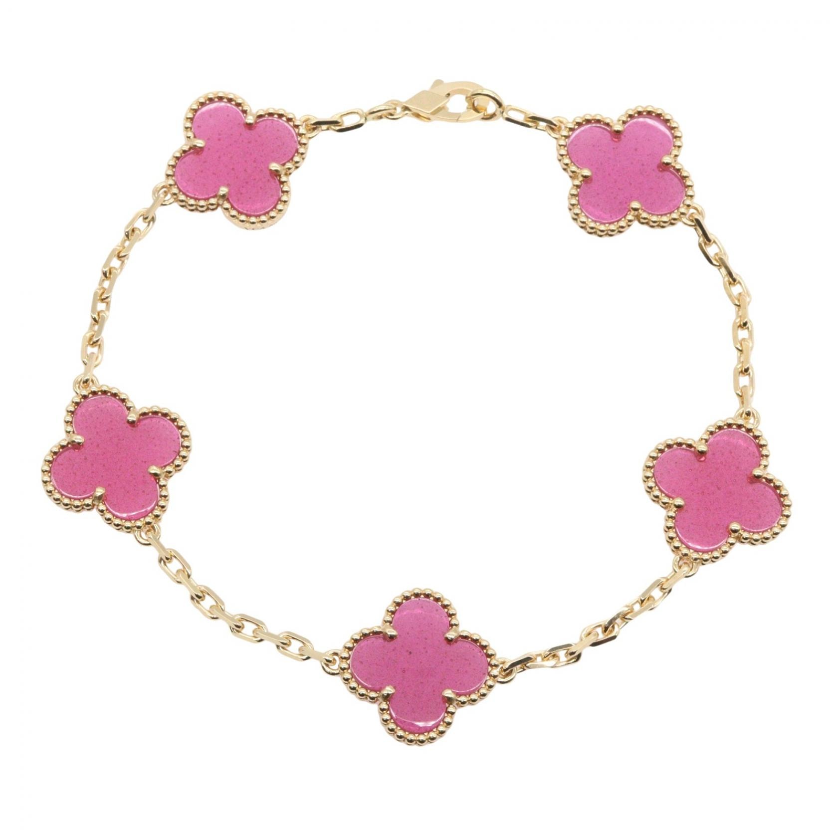ヴァンクリーフ&アーペル Van Cleef & Arpels ヴィンテージ アルハンブラ ピンクエナメル 5モチーフ ブレスレット ブレスレット アクセサリー K18(イエローゴールド) エナメル レディース ゴールド系 / ピンク系