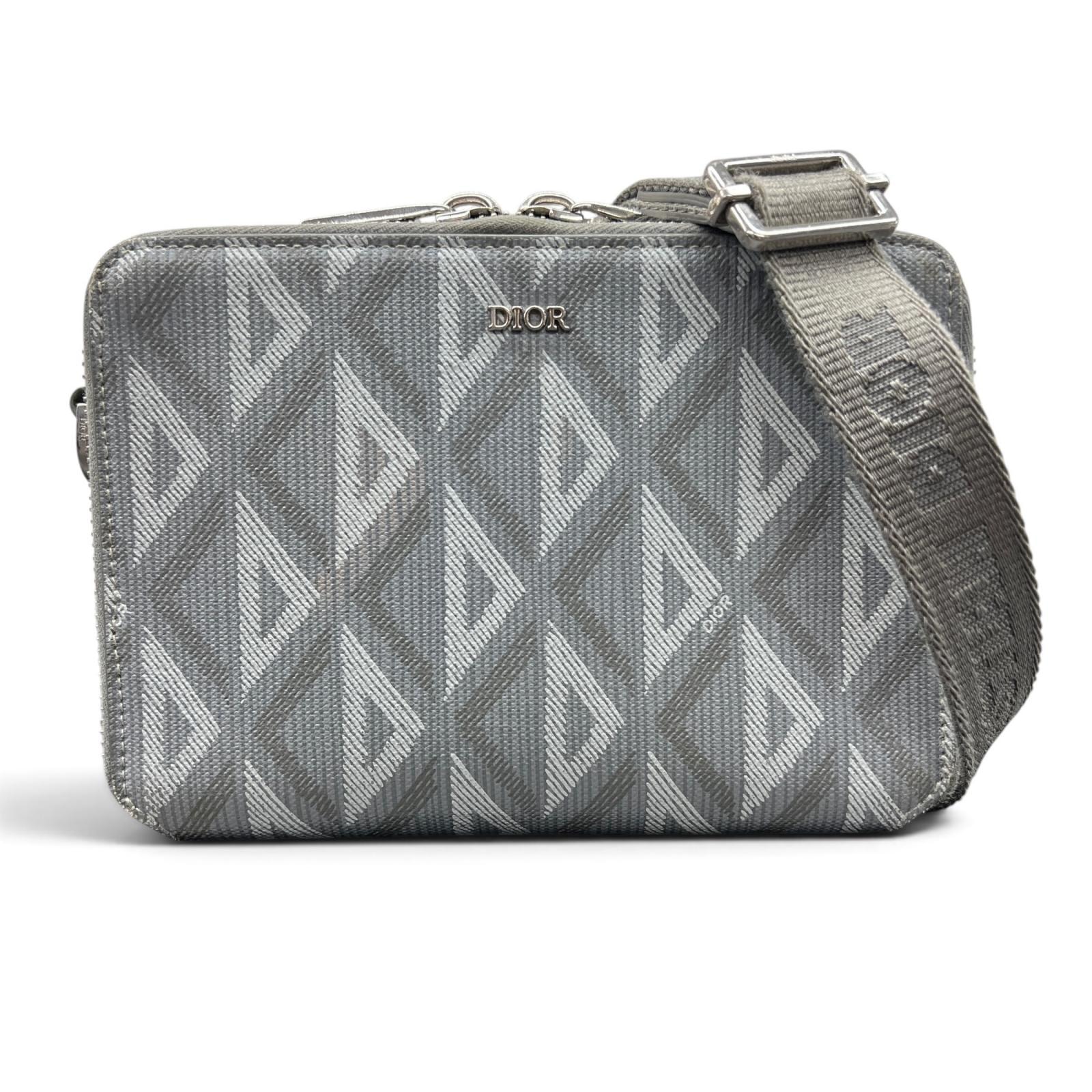 DIOR ディオール ストラップ付き ジップポーチ CDダイヤモンド 2way ショルダーバッグ ポーチ 2ESBC119DCO PVC レザー ポシェット メッセンジャー クリスチャン Bランク 鑑定済 中古