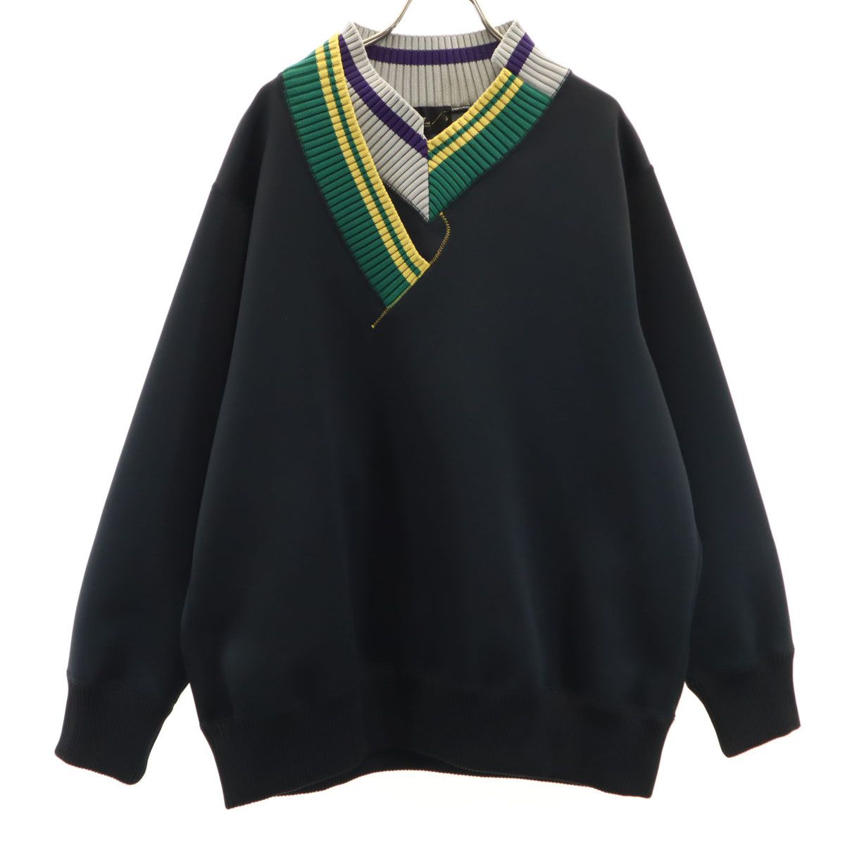 kolor カラー 21AW 日本製 長袖 Vネック ダンボール スウェット 3 ブラック系 トレーナー