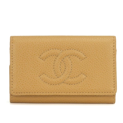 【中古】 シャネル キーケース 6連 キャビアスキン ベージュ ゴールド金具 8番台 ココマーク 小物 レディース 女性 CHANEL
