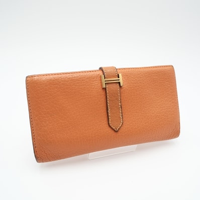 HERMES(エルメス)ベアン スフレ 長財布 H金具 オレンジ レザー ゴールド金具 レディース 【中古】