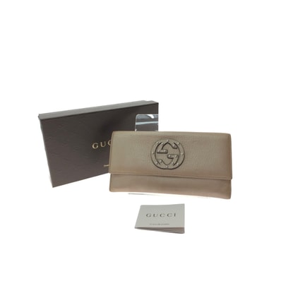 GUCCI グッチ レディース 長財布 インターロッキングG Wホック レザー 231843 ベージュ