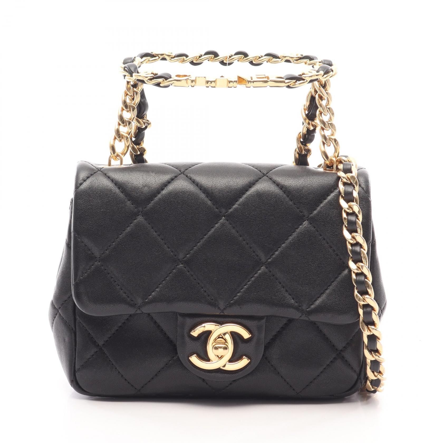 シャネル CHANEL ミニマトラッセ トップハンドル 2WAY ショルダーバッグ バッグ ラムスキン(羊革) レディース ブラック系 AS3748 【中古】