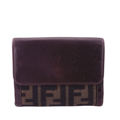 フェンディ FENDI 二つ折り財布 ズッカ ヴィンテージ Wホック コンパクトウォレット ブラウン