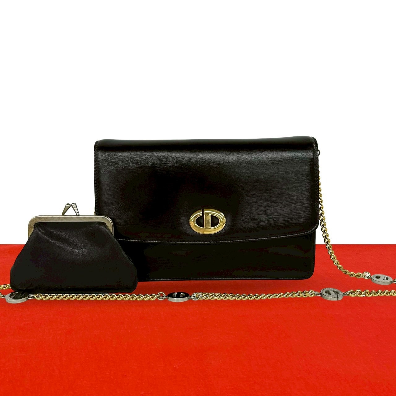 Christian Dior ディオール CD ロゴ 金具 レザー ショルダーバッグ ブラウン
 58764