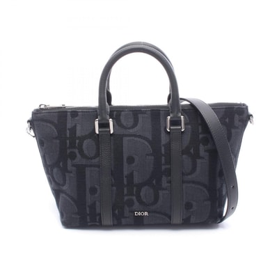 ディオール Dior Weekender ウィークエンダー 25 マキシオブリーク ハンドバッグ バッグ キャンバス レザー メンズ ネイビー系 / ブラック系 【中古】