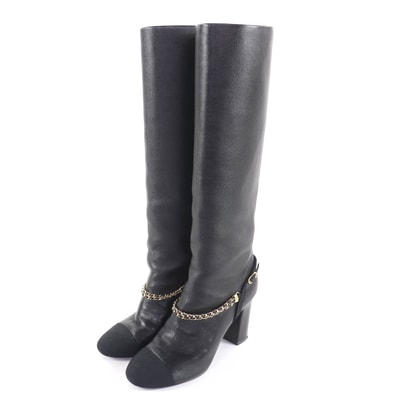 美品 シャネル ロングブーツ ブラック レディース 35 23A G45096