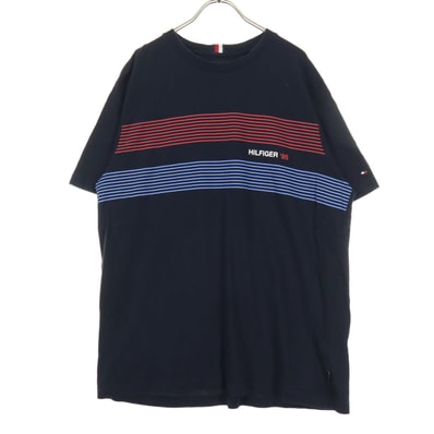 美品 TOMMY HILFIGER トミーヒルフィガー プリント 半袖 Tシャツ XL ネイビー