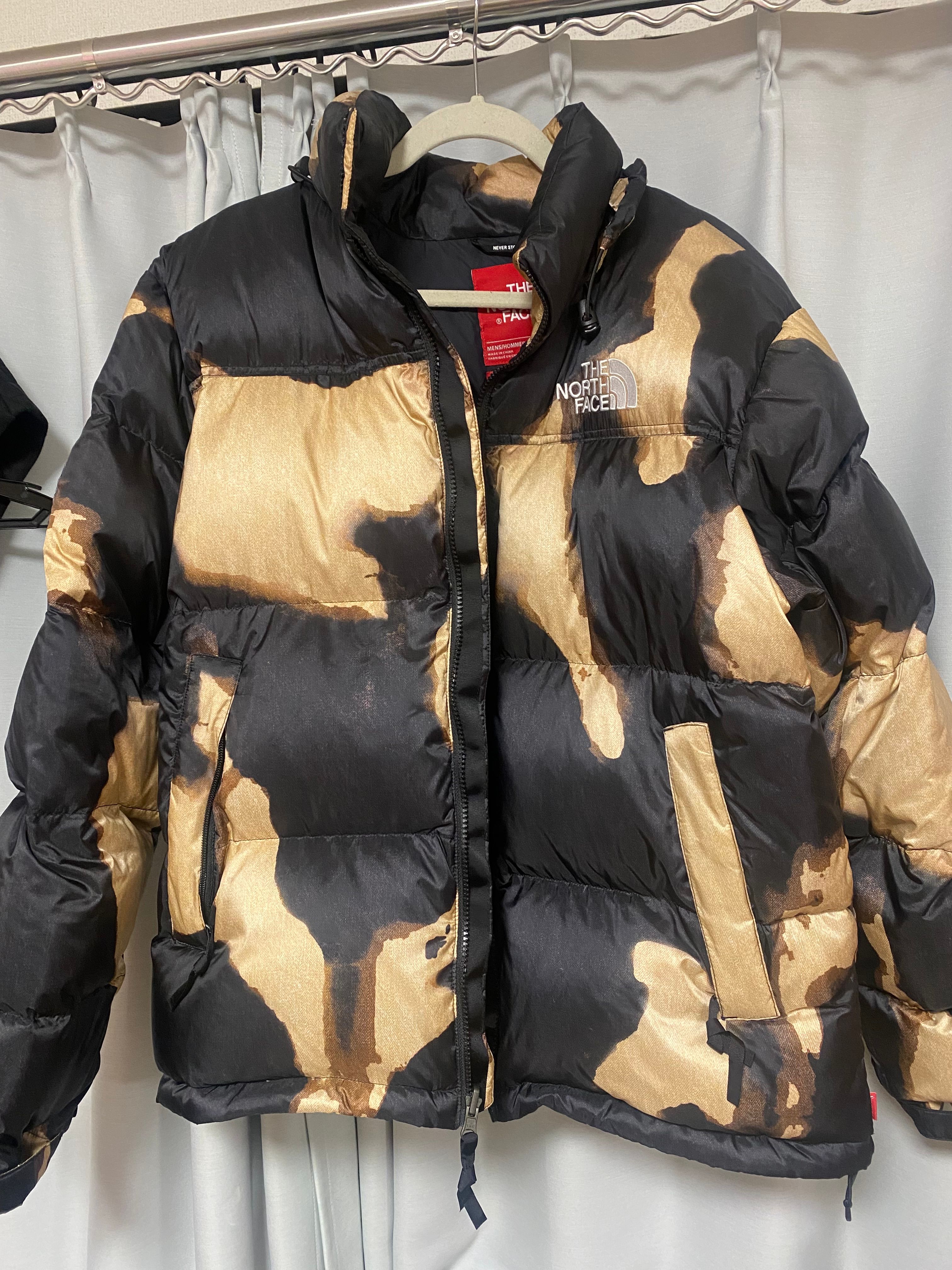 Supreme x The North Face Bleached Denim Print Nuptse Jacket "Black"
