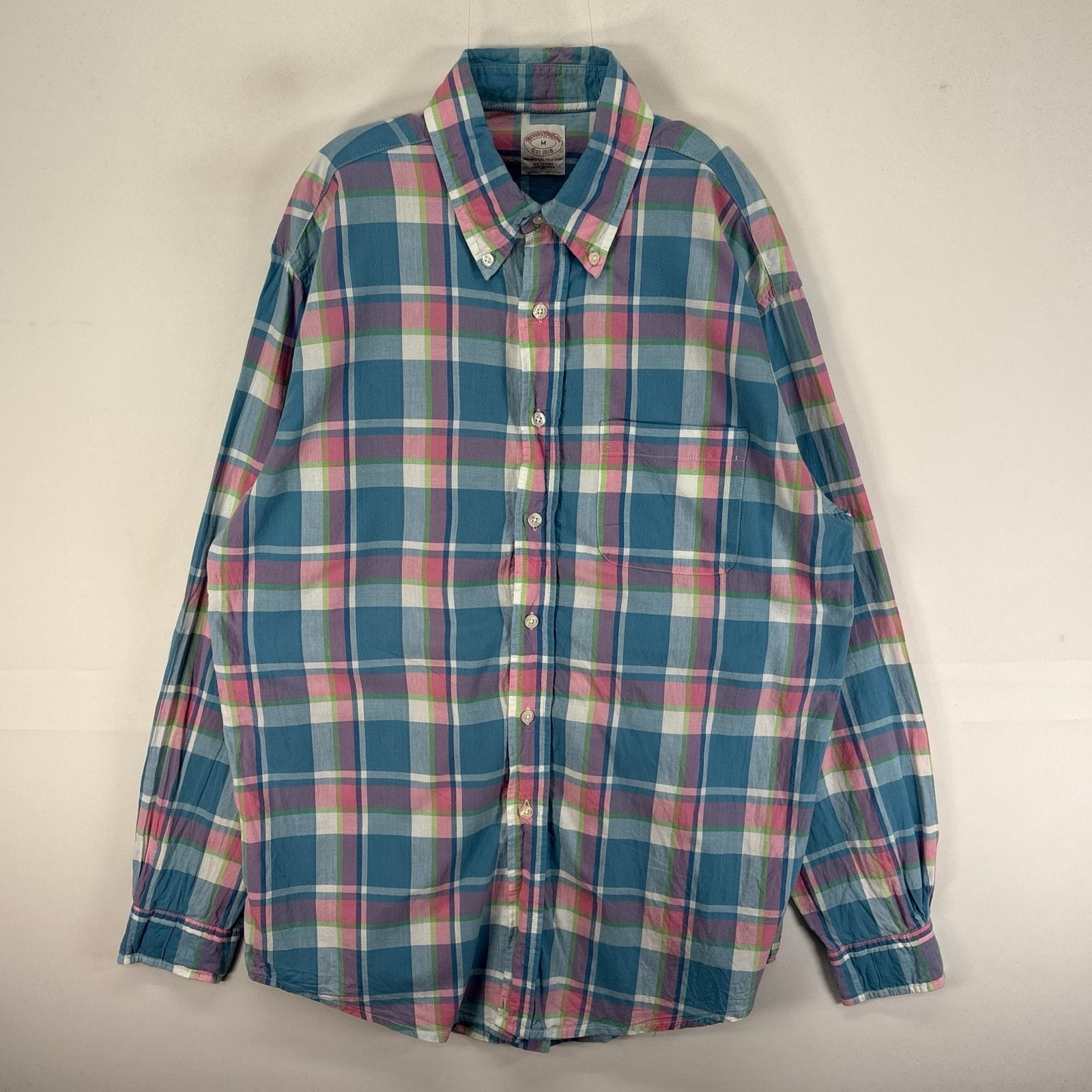 古着 ブルックスブラザーズ Brooks Brothers 長袖シャツ ボタンダウン M ブルー系 チェック メンズ